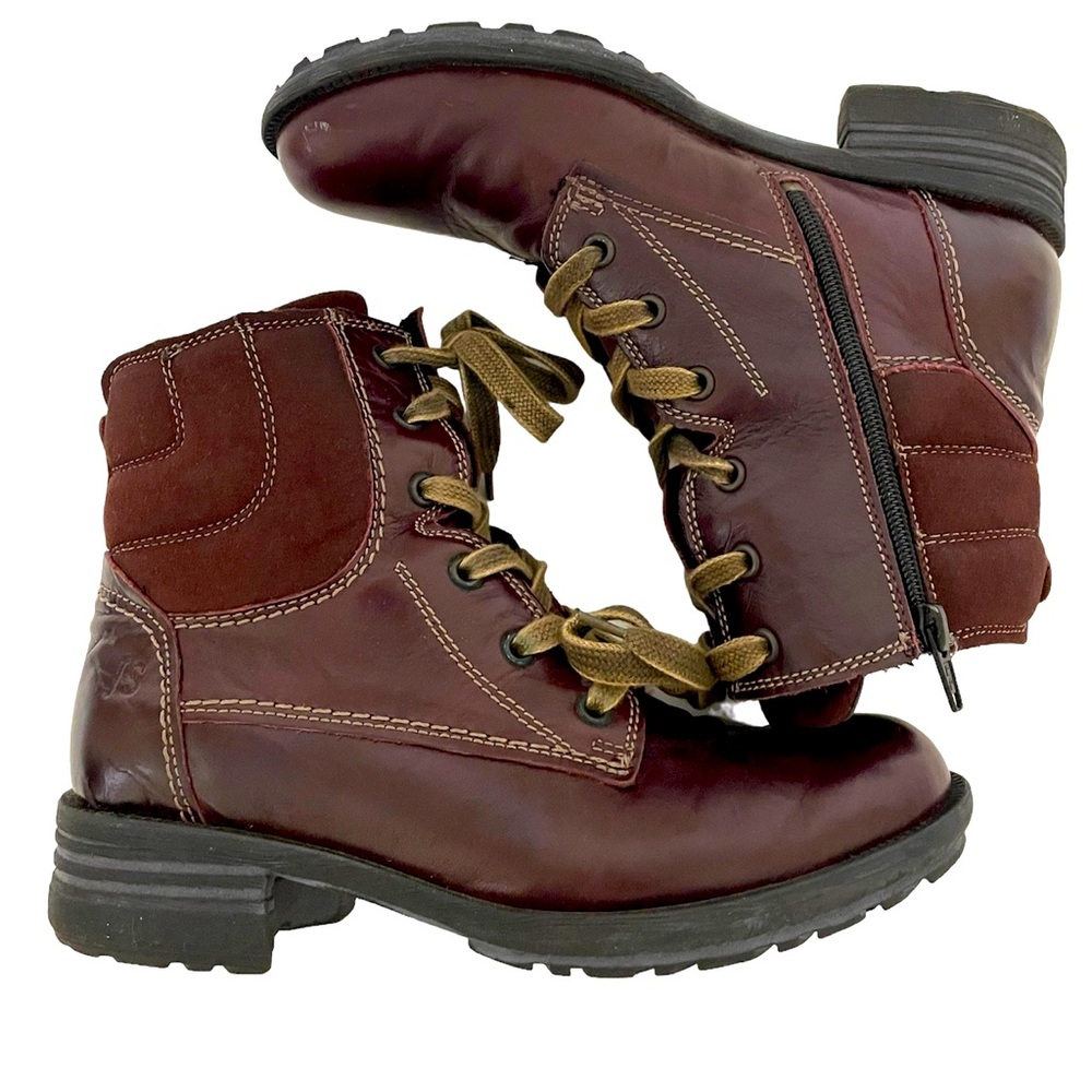 JOSEF SEIBEL Womens Burgundy Leather Lace Up Boots Size 36 US 6